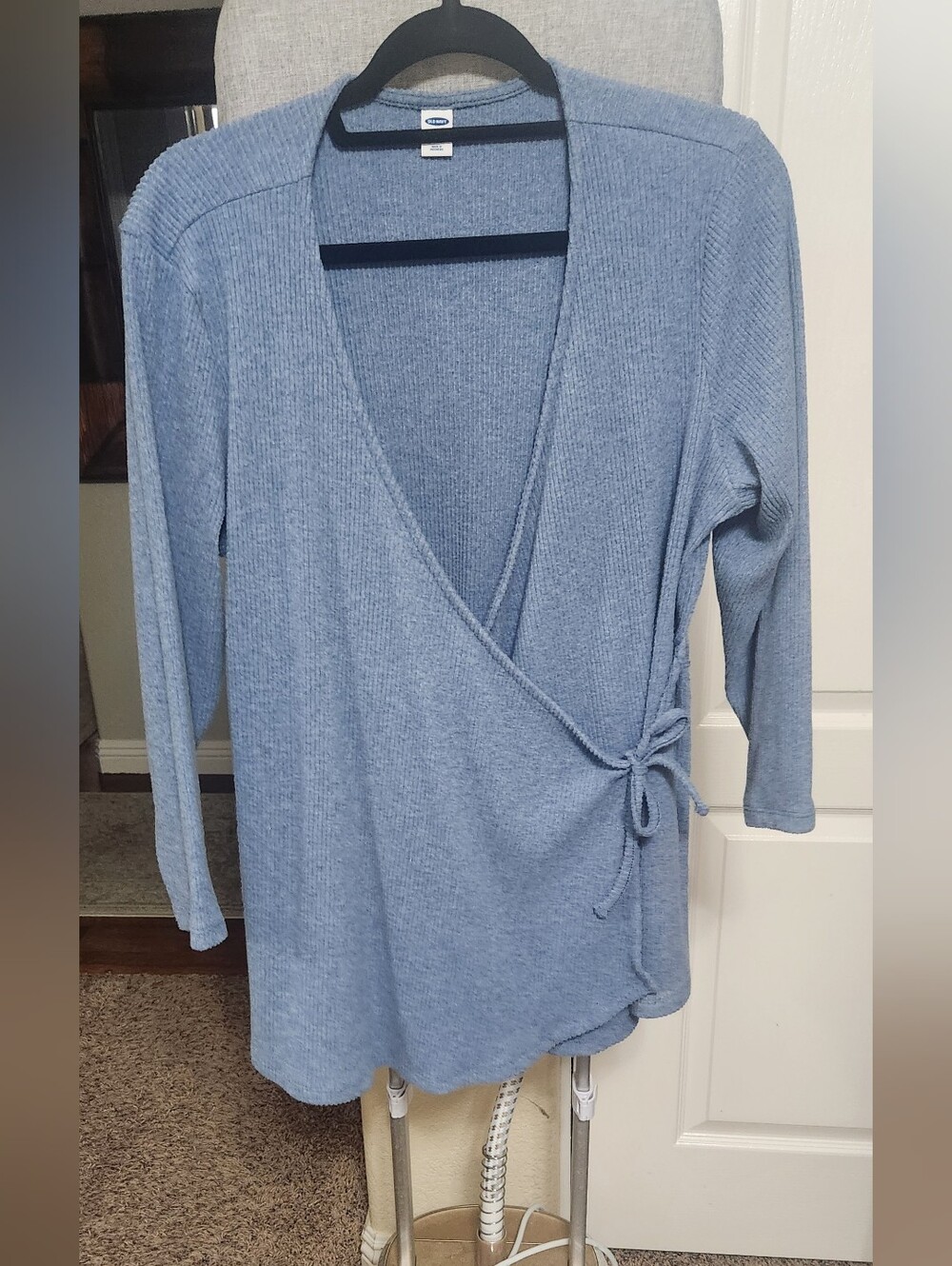 Old Navy Cowboy Blue Cozy Rib Wrap Top Ribbed Long Sleeve Blouse 1X GUC